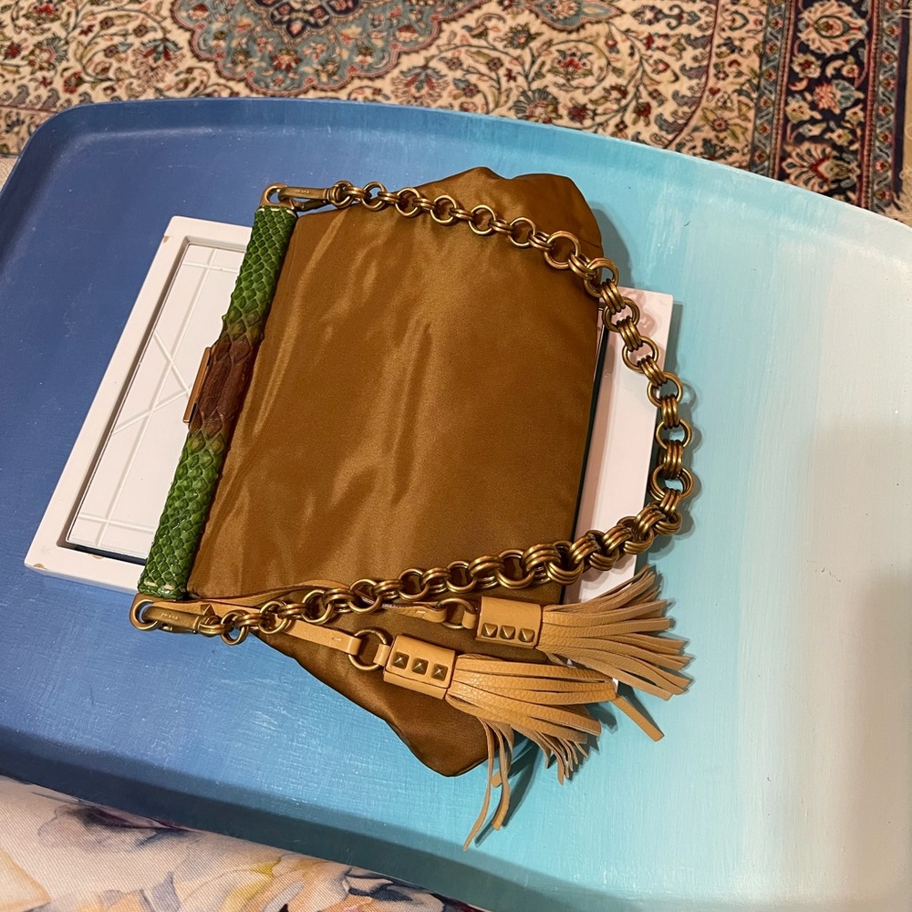 Prada Exotic Green & Brown Python Microfiber Bag - image 8